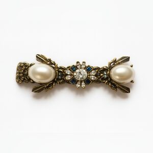 Vintage Simulated Pearl &‎ Rhinestone Bar Brooch – 6 Inches Inches